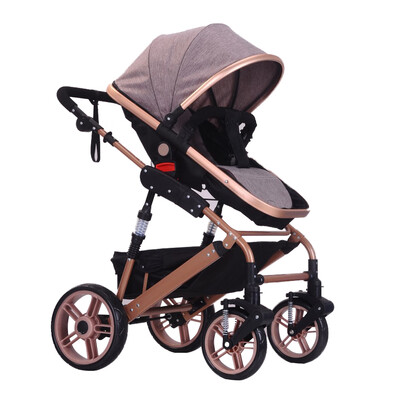 

High View Baby Stroller Foldable Travel Pram Convertible Baby Carriage with Multi-Positon Reclining Seat Extended Canopy Newborn