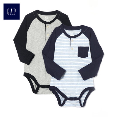 

GAP flagship store baby boy comfort Henry collar pocket one bodysuit two-piece 374394 light elegant sky blue 3-6M