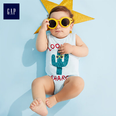 

GAP flagship store baby boy cotton childrens print sleeveless jumpsuit 633462 Pacific fog color 0-3M