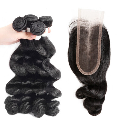 

Allove 8A Brazilian Loose Wave Hair Bundles 3pcs with 24 Lace Closure