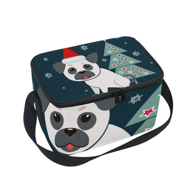

ALAZA Lunch Box Insulated Lunch Bag Large Cooler Cute Pug Near Christmas Tree Tote Bag