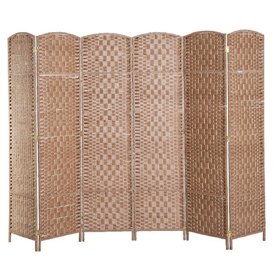 

6 Tall Wicker Weave Six Panel Room Divider Privacy Screen - Natural Blond Wood