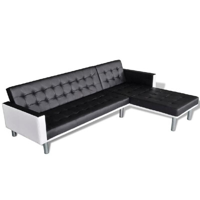 

L-shaped Sofa Bed Artificial Leather Black&White