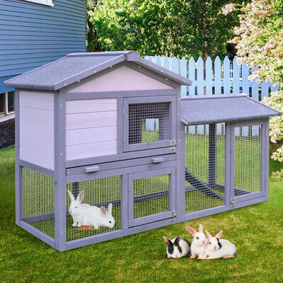 

Large Outdoor Raised Painted Deluxe Wood Rabbit Hutch Enclosure with Run