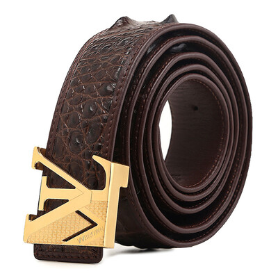 

VVBrown mens belt real crocodile leather casual pants belt business gift box standard bone thorn models brown gold buckle 115cm
