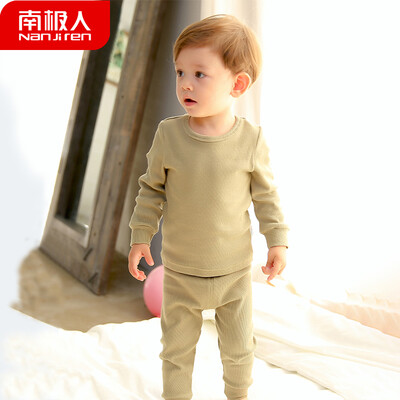 

Antarctic Nanjiren childrens underwear set pajamas spring&autumn boys long-sleeved baby clothes female baby autumn clothes long pants net color round neck 2 - light bean green 80