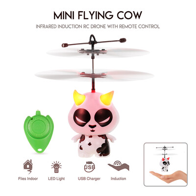 

TB-284 Mini Flying Cow Infrared Induction Drone LED Flashing Light Aircraft RC Toy with Remote Controller