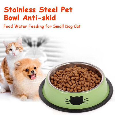

Stainless Steel Pet Bowl Anti-skid Dish Bowl with Cute Cats Painted Food Water Feeding Feeder Bowl for Small Dogs Cats Pet