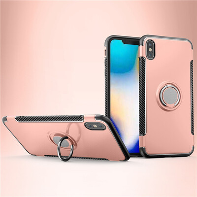 

Fecoprior Back Cover For iPhone XS Max Case Car Holder Stand Hard PC Silicon Ring Suction Bracket Celulars
