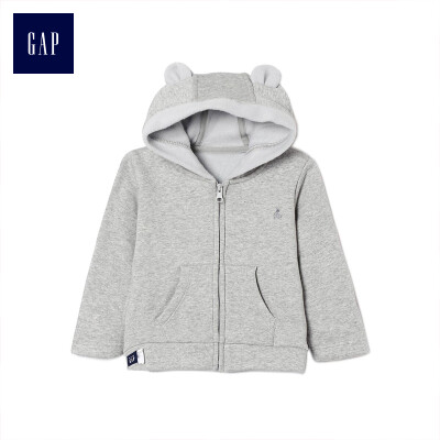 

GAP flagship store newborn basic hooded zipper long-sleeved sweater 400005 light gray ash 6-12M