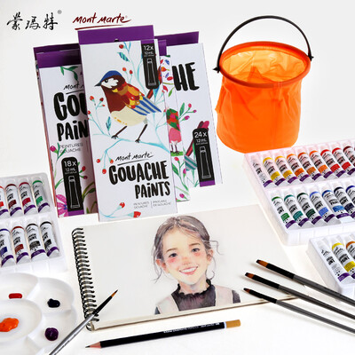 

Montmartre Mont Marte 9 pieces of 18 color gouache paint set color palette bucket brush gouache paper art set PMHSsf18s11jt