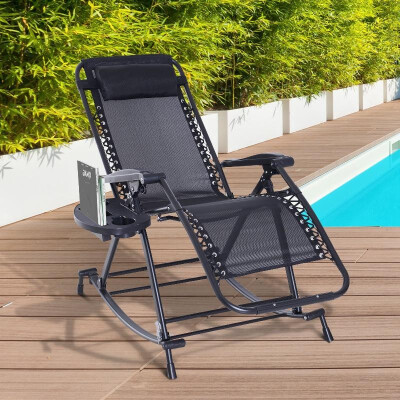 

Folding Zero Gravity Rocking Lounge Chair with Cup Holder - Black