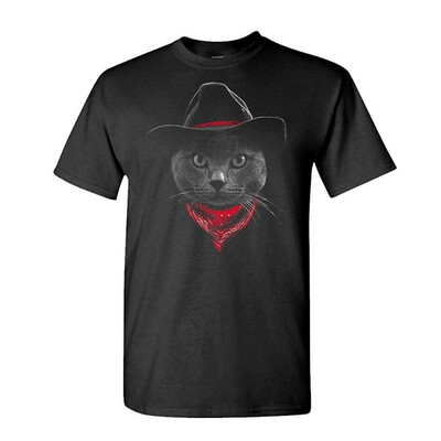 

Cowboy CAT - Hipster Adventure Funny Kitten - Mens Cotton T-Shirt