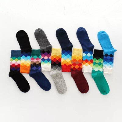 

Aa-shop 1 Pair Men Socks with Rainbow Geometry Color Type Mid tube Socks Big Size Lucky Socks