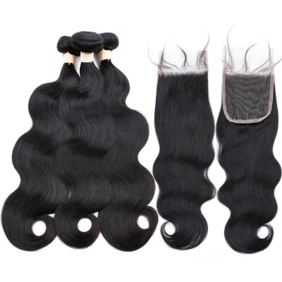 

BEAUDIVA Brazilian Body Wave With Closure 3 Bundles With Free Part Human Hair