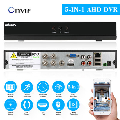 

KKmoon 4CH Channel CCTV Video Recorder 1080P Hybrid NVR AHD TVI CVI DVR 5-in-1 P2P Cloud Network Onvif Support Plug&Play Phone