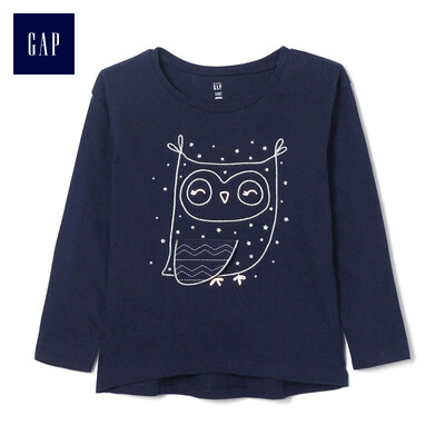 

GAP flagship store female young movable pattern long sleeve round neck T-shirt 356417 dark owl pattern 3YRS