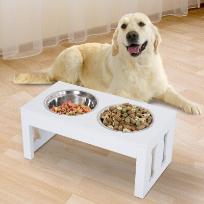 

23 Modern Dog Bone Wooden Heavy Duty Pet Food Bowl Elevated Feeding Station - White