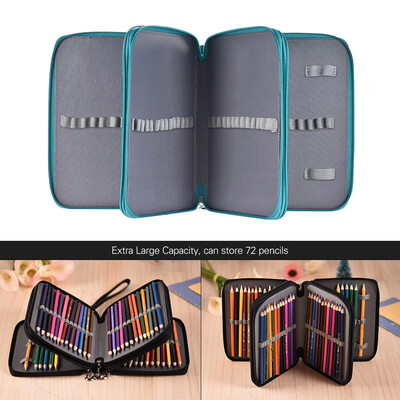 

72 Slots Zippered Color Pencil Case Portable Pencil Bag with Handle Strap Large Capacity PU Leather