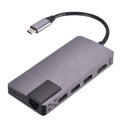 

Type C to HD Interface 8 in 1 Adapter with Three USB 30 PD 30 Charging Port RJ45 Gigabit Ethernet Port SDTF Card Reader Air Out