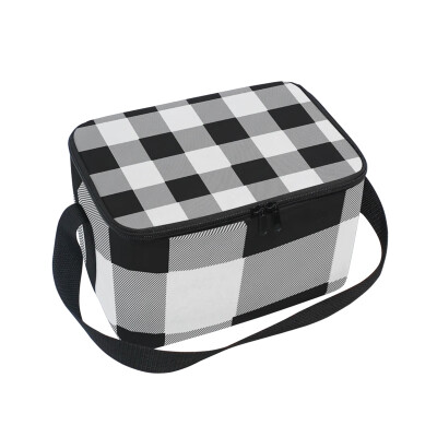 

ALAZA Lunch Box Insulated Lunch Bag Large Cooler Tote Bag Black White Lattice for Men Women Girls Boys