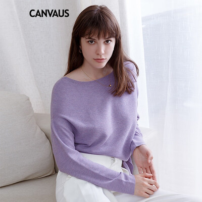 

CANVAUS 2018 New Autumn Winter Women Knitwear Wool Pullovers Loose Casual Slash Neck Long Sleeve Knitted Short Sweaters FS226A