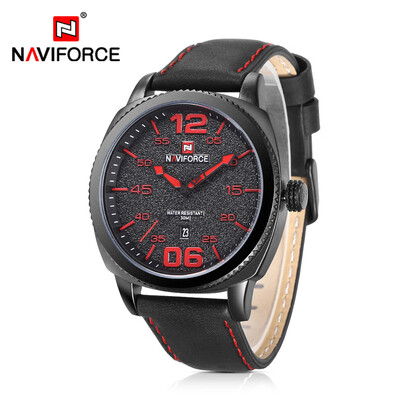 

NAVIFORCE 9127 Male Date Display Quartz Movt Watch Leather Strap Number Dial Wristwatch for Men