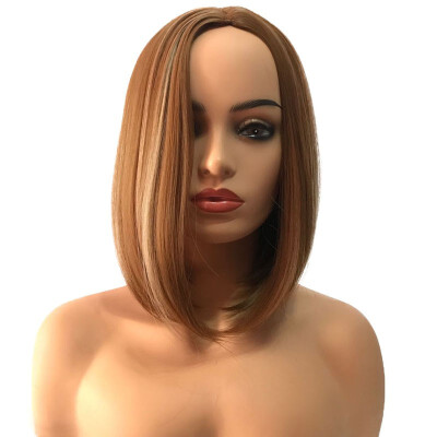 

StrongBeauty Medium Bob Straight Brown Wigs Highlight Middle Part Synthetic Wig for Women Fashion Young