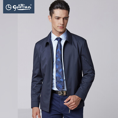 

Goldlion Mens Windproof Dark Jacquard Simple Lapel Jacket Mens Tibetan Blue