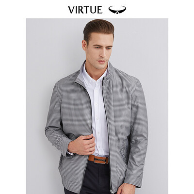 

Virtue rich casual plaid collar mens jacket 2019 spring new business simple zipper pocket mens jacket J601B12 gray plaid 48