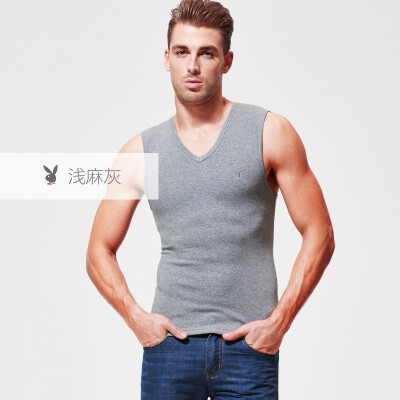 

Playboy PLAYBOY warm vest men plus velvet thickening mens bottoming shirt underwear tops winter cotton Slim middle-aged old gray ash