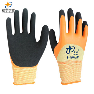 

Xingyu XINGYU labor insurance gloves dipped wrinkle gloves latex double protective gloves slip wear 11 elastic star 12 pairs M code