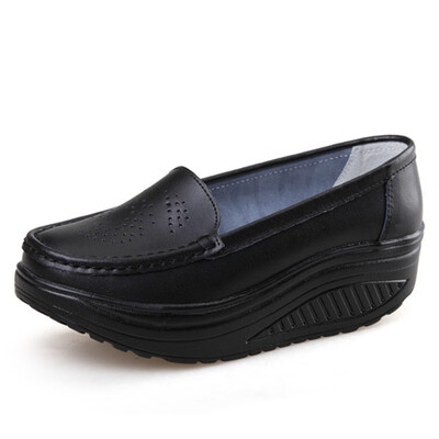 

Loafers Women Swing Genuine Leather Fun Solid Breathable Platform Wedges Shoes