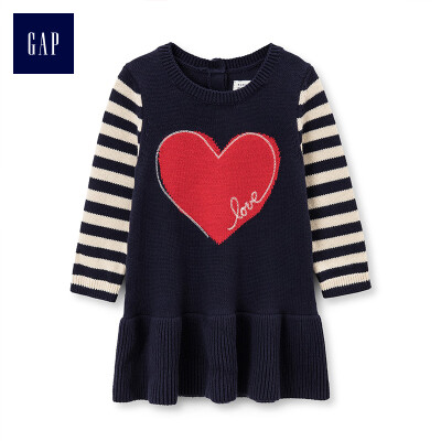 

GAP flagship store baby girl love striped decorative hem knit dress 399498 navy blue 3-6M