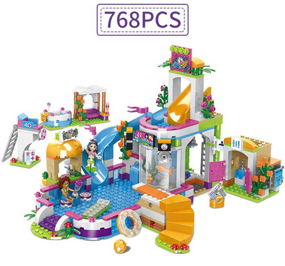 

Girls Club Heart Lake Summer Swimming Pool Compatible with Lego Particle Blocks