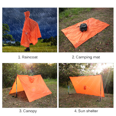 

TOMSHOO Multifunctional Lightweight Raincoat with Hood Hiking Cycling Rain Cover Poncho Rain Coat Outdoor Camping Tent Mat