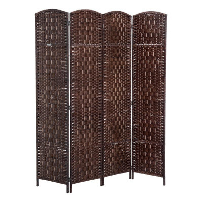 

6 Tall Wicker Weave Four Panel Room Divider Privacy Screen - Chestnut Brown