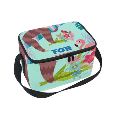 

ALAZA Lunch Box Insulated Lunch Bag Large Cooler Flamingo And Sloth With Bouquet Tote Bag