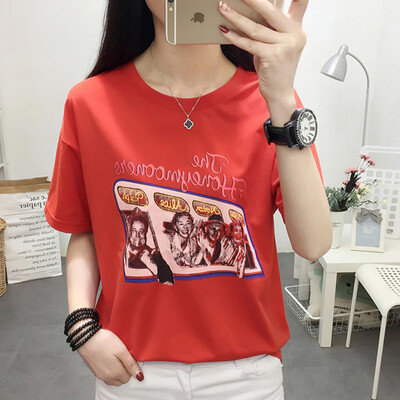 

JOY OF JOY Jingdong Womens 2019 Summer Short Sleeve T-Shirt Womens New Student Loose Fashion Clothes Personality Print Short Sleeve Women JWTD191871 Red