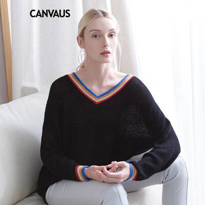 

CANVAUS 2018 New Autumn Winter Women Knitwear Wool Sweaters Black Loose Casual Long Sleeve Knitted Pullovers Tops FS219A