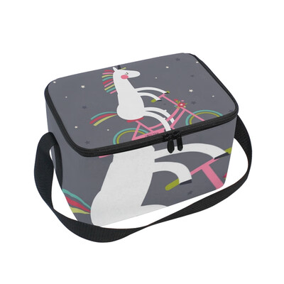 

Lunch Box Insulated Lunch Bag Large Cooler Unicorn On A Bicycle Tote Bagfor Kids Men Women