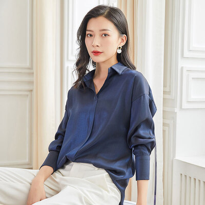 

Marc Rebecca workplace simple V-neck versatile solid color shirt womens shirt 92009T blue S