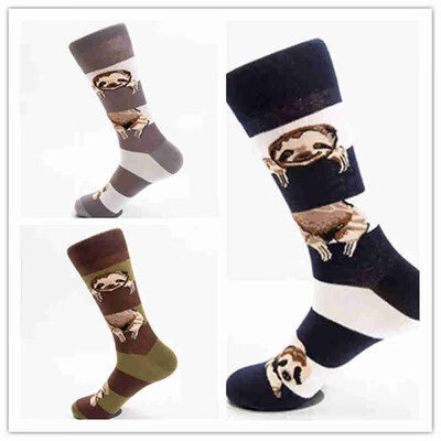 

Aa-Shop 1 Pair Men Women Sloth Cartoon Cotton Mid Tube Stripe Socks