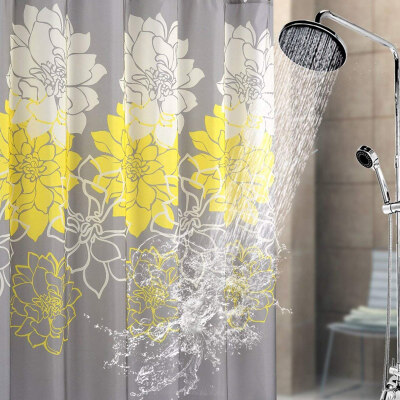 

UpperX Peony Flower Fabric Shower Curtain Mildew Resistant Waterproof Standard Shower Bath Curtain for Bathroom Yellow&Grey