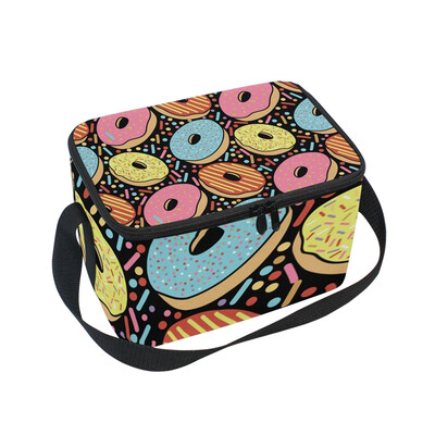 

ALAZA Lunch Box Insulated Lunch Bag Large Cooler Donuts Pattern Tote Bag