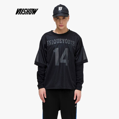 

Wei Xiu viishow 2019 spring new T-shirt mens tide brand Korean version of the mens fake two-piece shirt round neck sleeve long sleeve TC1403191 black