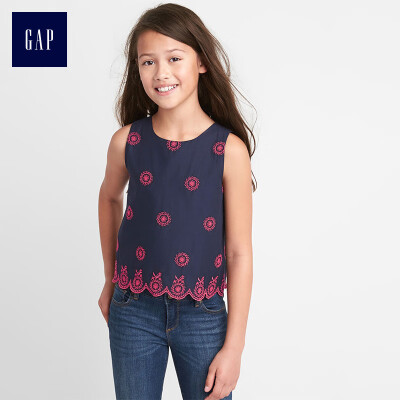 

GAP flagship store childrens clothing girls big children summer fashion scallop embroidered vest 229636 navy blue 110cm