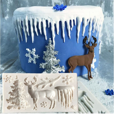 

Rectangular Gray White Silicone Christmas Tree Elk Snowflake Icicle Fondant Mold Elk Snowflake Icicle Fondant