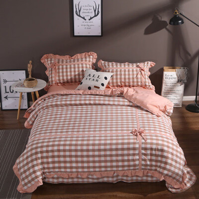 

High Quality Bedding Sets Fashion Lattice Bows Four-piece Cotton Bedding Home Textiles Set