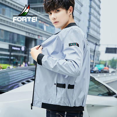 

Fu Yi FORTEI jacket mens jacket 2019 spring new fashion stand collar trend casual baseball uniform solid color youth mens shirt 8831 black M